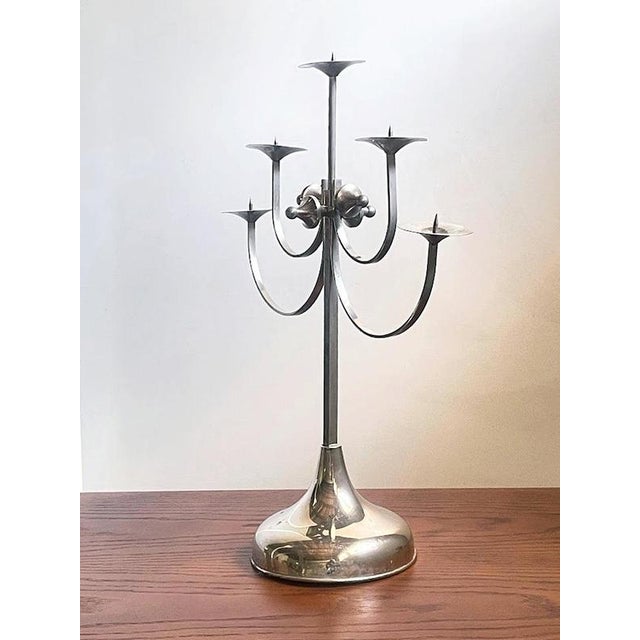 Sculptural Metal 5-Arm Candelabra by Attila Demcsik, Hungary, 1980 For Sale - Image 3 of 11