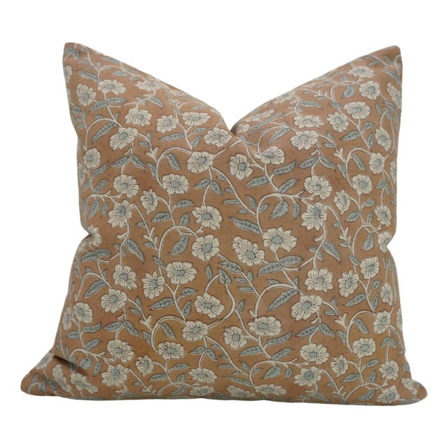 Handmade Floral Print Decorative Cushion Cover in Linen Blend 14x36 Inch -Haridwar For Sale
