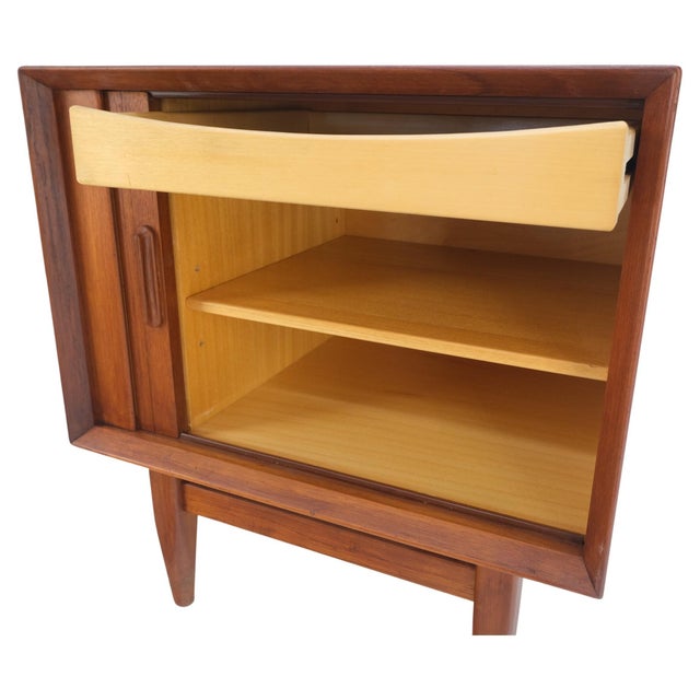 Danish Mid-Century Modern Teak Side End Table Night Stand Tambour Doors Falster For Sale - Image 9 of 12