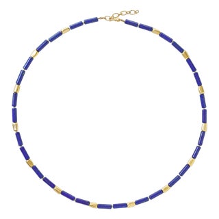 Lapis Lazuli Tube Gold Station Necklace For Sale