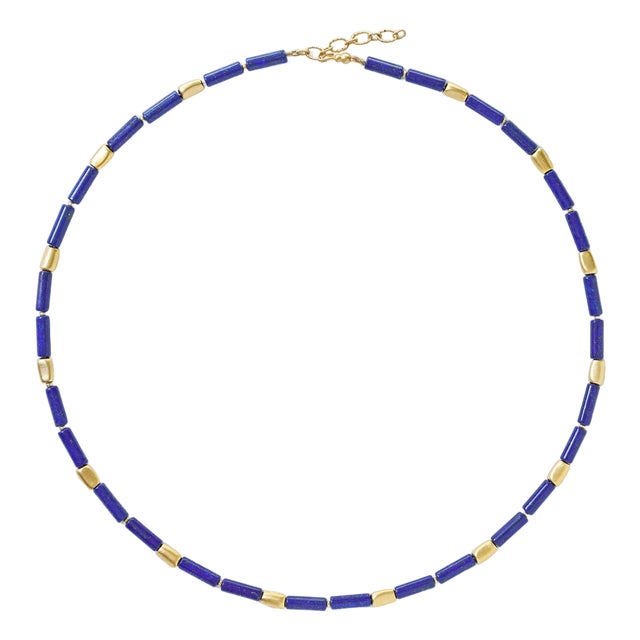 Lapis Lazuli Tube Gold Station Necklace For Sale