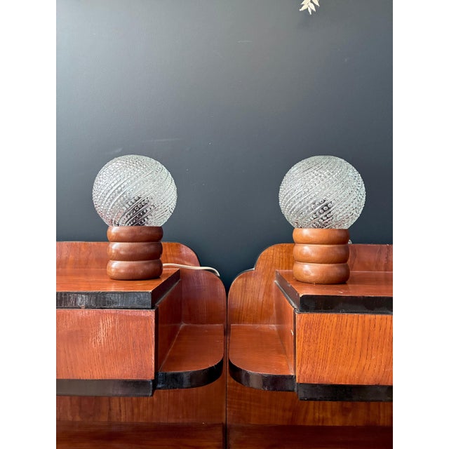 Bilboquet Lamps in Glass and Wood, 1970, Set of 2 For Sale - Image 4 of 4
