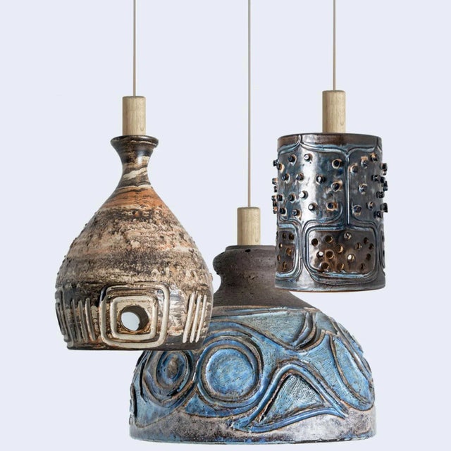 Blue Ceramic Pendant Light, Denmark, 1970 For Sale - Image 12 of 13