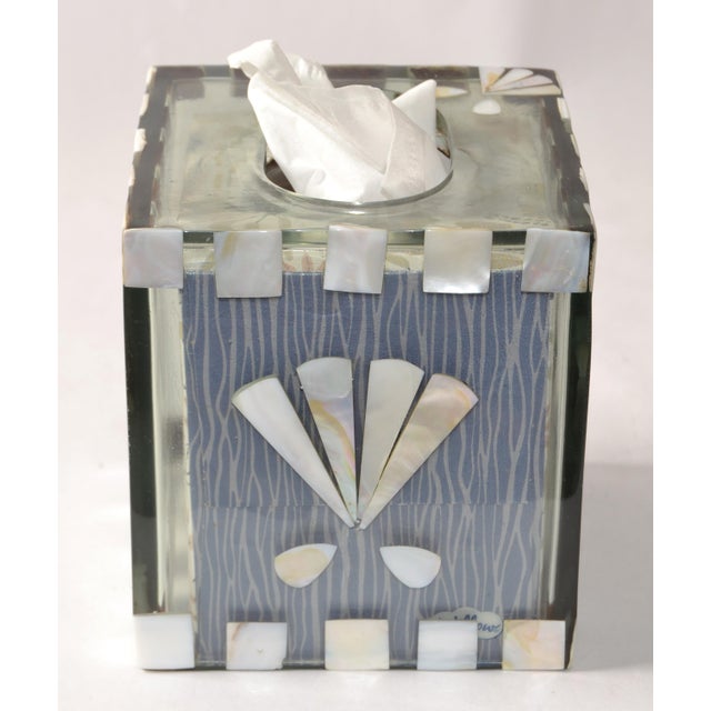Late 20th Century Coastal Acrylic Mother of Pearl Seascape Tissue Box Cover For Sale - Image 13 of 14