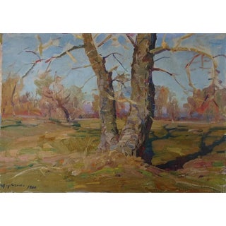 Impressionist Treelandscape Painting, Antique Soviet Art, 1960s 33-47 For Sale