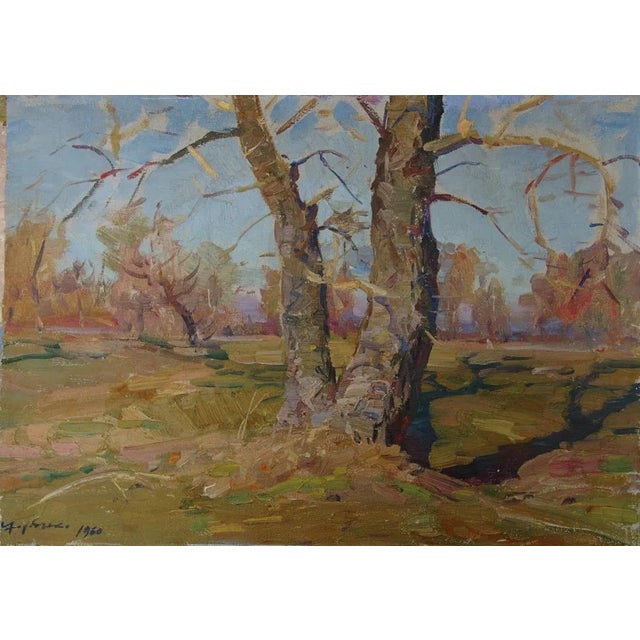 Impressionist Treelandscape Painting, Antique Soviet Art, 1960s 33-47 For Sale