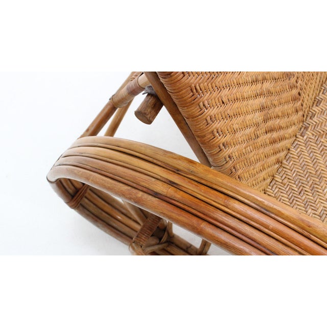 Italian Rattan Recliner Armchair, 1950s For Sale - Image 6 of 9