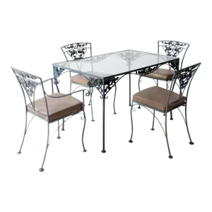Mid 20th Century American Garden Wrought Iron Patio Table & 4 Chairs
