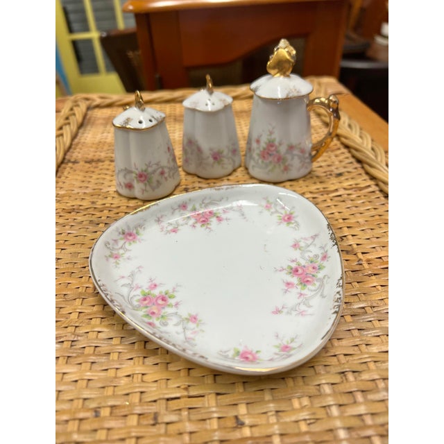 1940s Antique Porcelain Condiments Salt, Pepper and Sugar With Tray- 4 Pieces For Sale - Image 5 of 10
