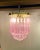 Pop and classic flush-mounted pendant light made of 44 pink striated full-tubes Murano glass suspended on a golden...