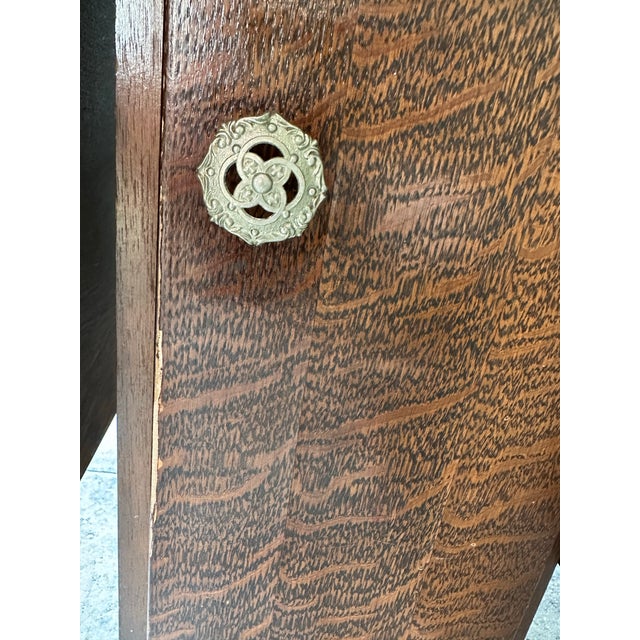 Wood Antique British Quarter-Sawn (Tiger) Oak Gate Leg Drop Leaf Table With Storage For Sale - Image 7 of 12