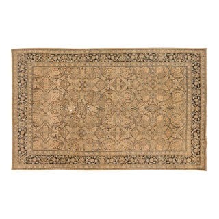 Fine Antique Persian Meshad Botanic Yellow Hand Knotted Wool Rug For Sale