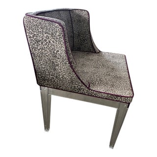 Transitional Lavender Geometric Wing Back Chair With Lucite Base For Sale