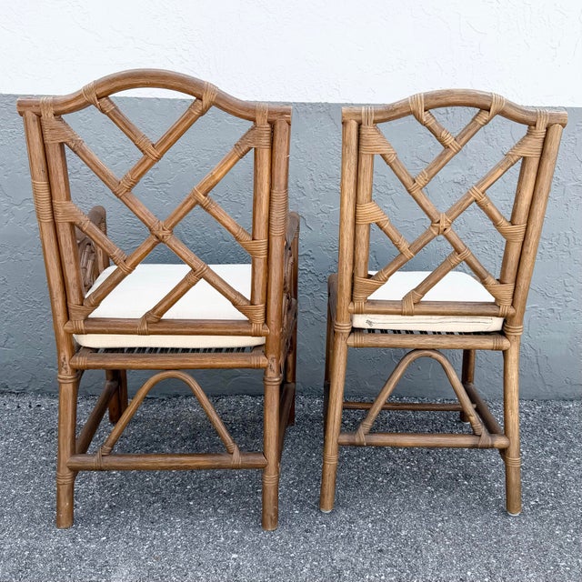 Boho Chic Chippendale Style Rattan Dining Chairs - Set of 4 For Sale In West Palm - Image 6 of 12