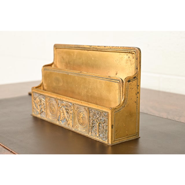 Tiffany Studios New York Bookmark Pattern Bronze Doré and Enamel Letter Rack For Sale - Image 13 of 13