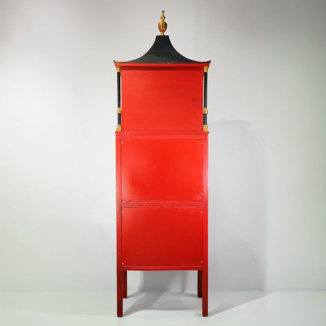 Pair of Vintage Louis XVI Style Chinoiserie Red Lacquer Display Cabinets For Sale - Image 10 of 17