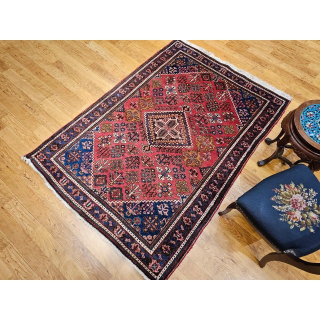 Vintage Persian Joshegan Kashan Rug, Hand-Knotted Wool, Weeping Willow Pattern, Red & Blue, 5x7 For Sale - Image 4 of 13