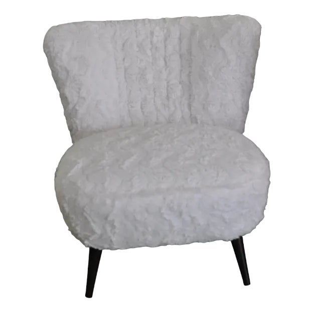 Vintage Pink Faux Fur Cocktail Chair, 1950s For Sale