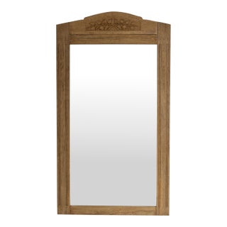 Circa 1910 French Art Nouveau Natural Wood Wall Mirror, Large Scale For Sale