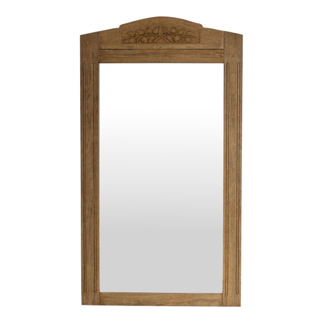 Circa 1910 French Art Nouveau Natural Wood Wall Mirror, Large Scale For Sale