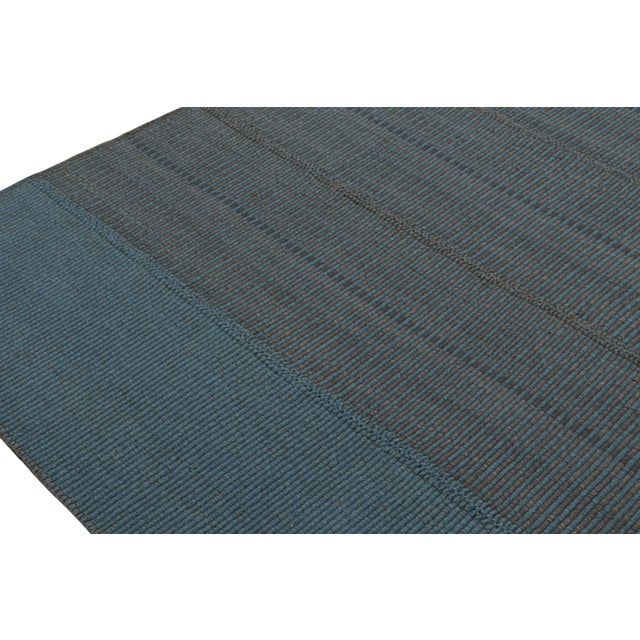 Rug & Kilim’s Contemporary Kilim in Blue With Gray Stripes and Brown Accents For Sale In New York - Image 6 of 7