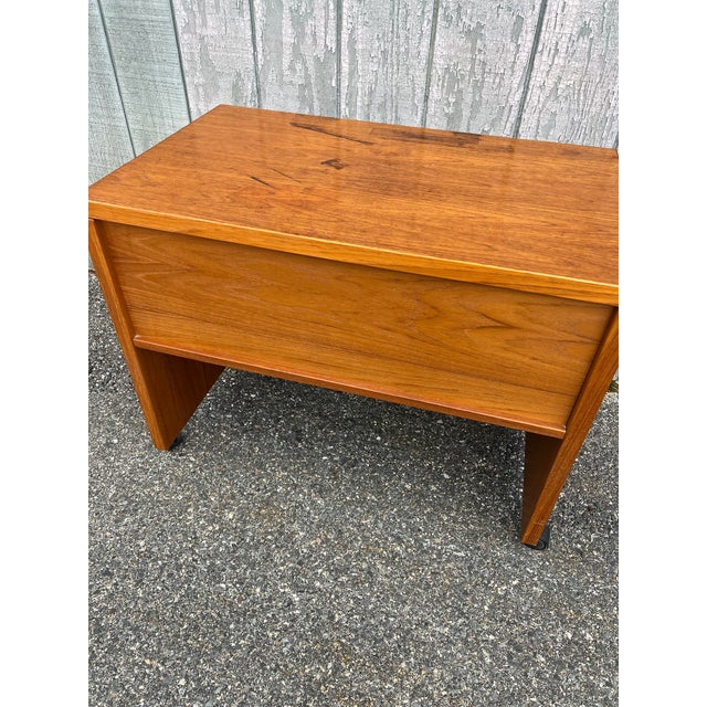 Danish Modern Teak Writing Desk With Finished Back on Castor Wheels For Sale In Portland, ME - Image 6 of 13