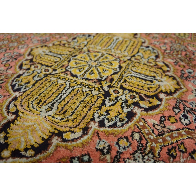 1920s Pink Medallion Pair of Antique Persian Silk Qum Carpets 3' 7'' X 5' 2'' Handknotted Wool Rugs For Sale - Image 12 of 18