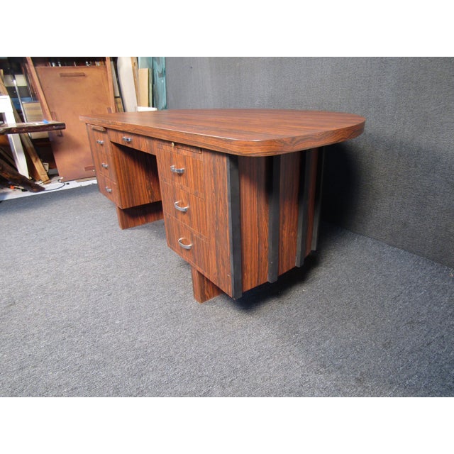 1970s Vintage Rosewood Laminate Executive Desk For Sale - Image 12 of 12