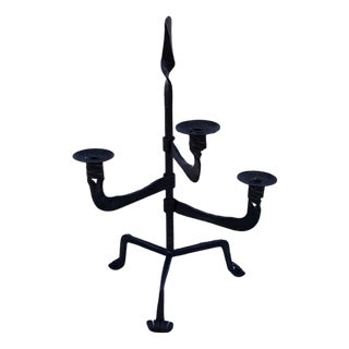 Brutalist Handmade Height-Adjustable Swiveling Candleholder in Wrought Iron, 1970s For Sale