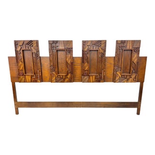 Mid-Century Modern Brutalist King Size Walnut Headboard For Sale