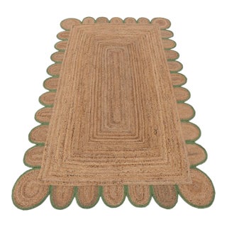 Olive Green Scallop Edge Jute Rug 2.6x10 Ft. For Sale