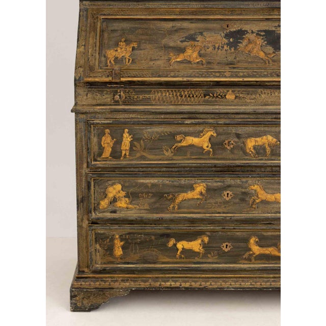 Early 20th Century Chinoiserie Green Painted and Ebonized Secretary For Sale - Image 5 of 15