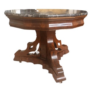 Antique Octagonal Black Marble Top Mahogany Center Table on Porcelain Casters For Sale