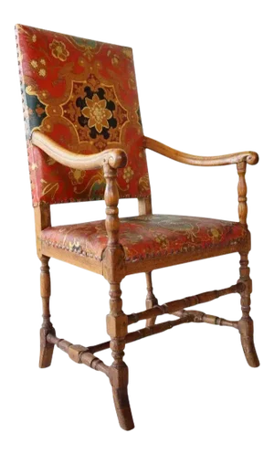 Scandinavian Baroque Leather and Oak Armchair