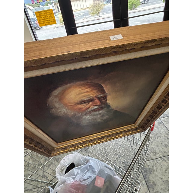1960s Mid Century Modern Framed Oil Painting of an Old Man Chiaroscuro Tenebrism Vibe Maybe Franz Schoorman Work For Sale - Image 4 of 12