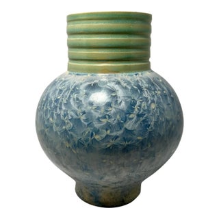 Vintage Blue & Green Crystalline Glaze Studio Pottery Ceramic Vase Artist Signed For Sale