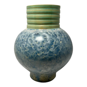 Vintage Blue & Green Crystalline Glaze Studio Pottery Ceramic Vase Artist Signed