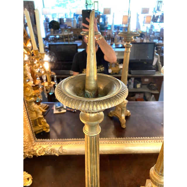 Metal 19th. Century Brass Cathedral Candlesticks - a Pair For Sale - Image 7 of 8