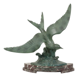 Art Deco Sculpture of Seagull on Marble Base with Bronze Patina