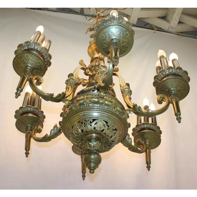 French Antique French Bronze Chandelier Ceiling Light Fixture With Torchiere Arms, Rewired For Sale - Image 3 of 11