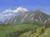 Flatirons by Kirsten Savage | Oil on panel Painting of rocky mountains under a blue sky For Sale