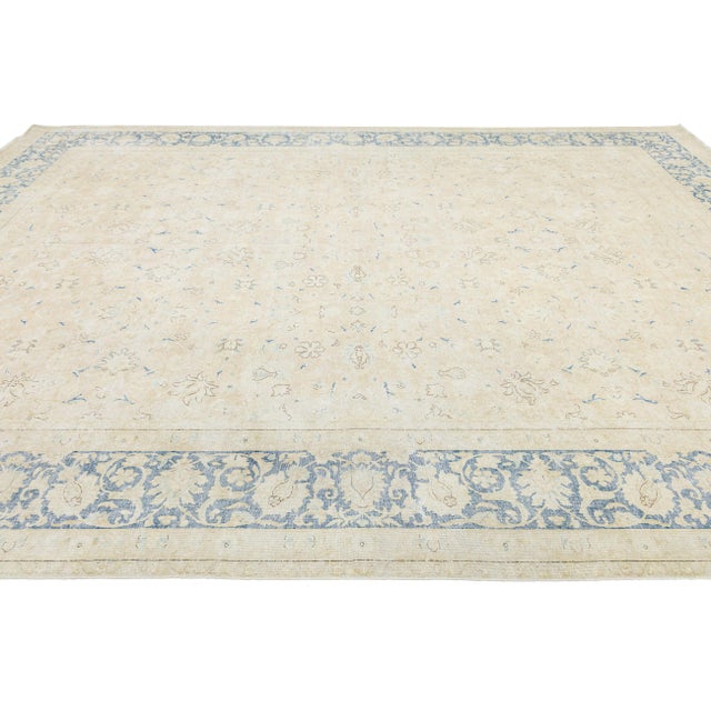 Persian Antique Kerman Persian Wool Rug Neutral Blue and Ivory - Classic All-Over Floral For Sale - Image 3 of 11