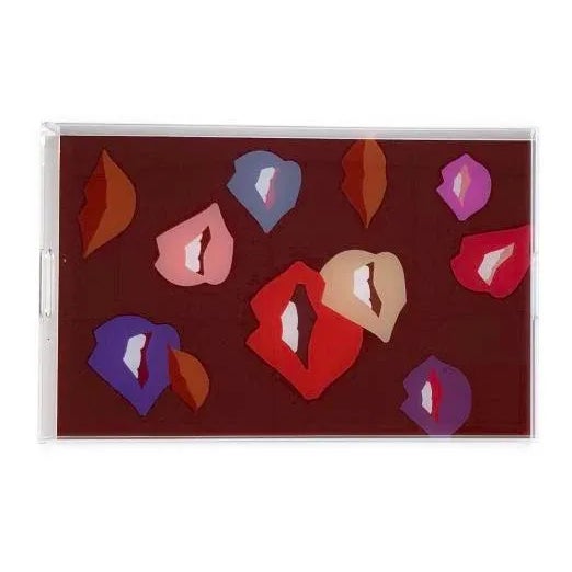 Transitional Kiss Me by Angela Blehm Tray, Red For Sale - Image 3 of 4