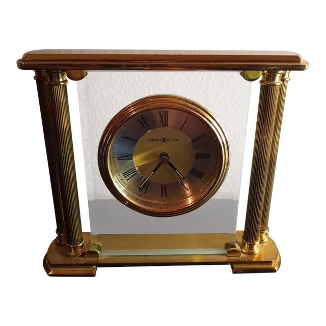 1980s Howard Miller Brass & Crystal Mantle Clock For Sale