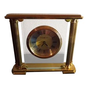 1980s Howard Miller Brass & Crystal Mantle Clock