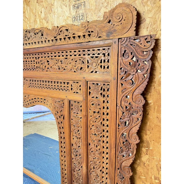 Burnt Umber Late 19th Century Handcarved Architectural Panel W. Mirror, Large For Sale - Image 8 of 11