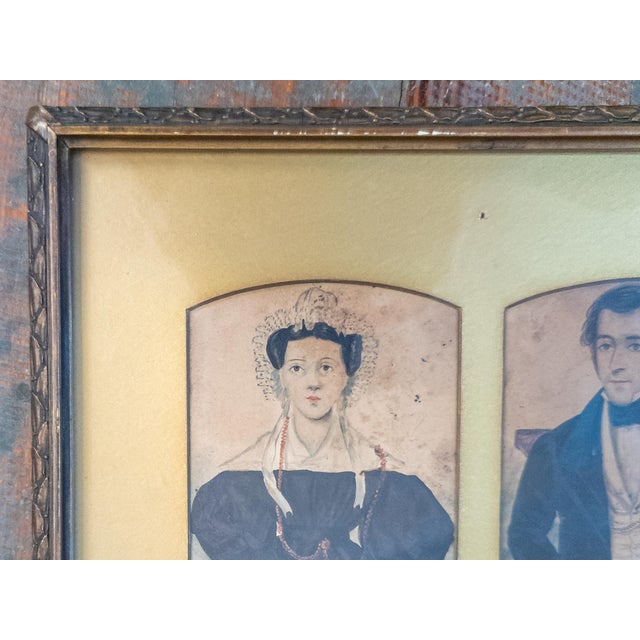 We are selling this great primitive Folk Art Americana double portrait. This miniature double portrait is very...
