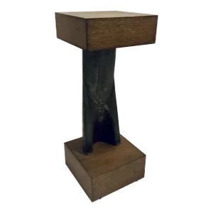 Century Furniture Modern Wire Brushed Oak and Cast Iron Mesa Telluride Sculptural Drinks Table