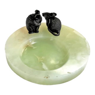 Antique Onyx Dish With Bronze Rat Figures For Sale