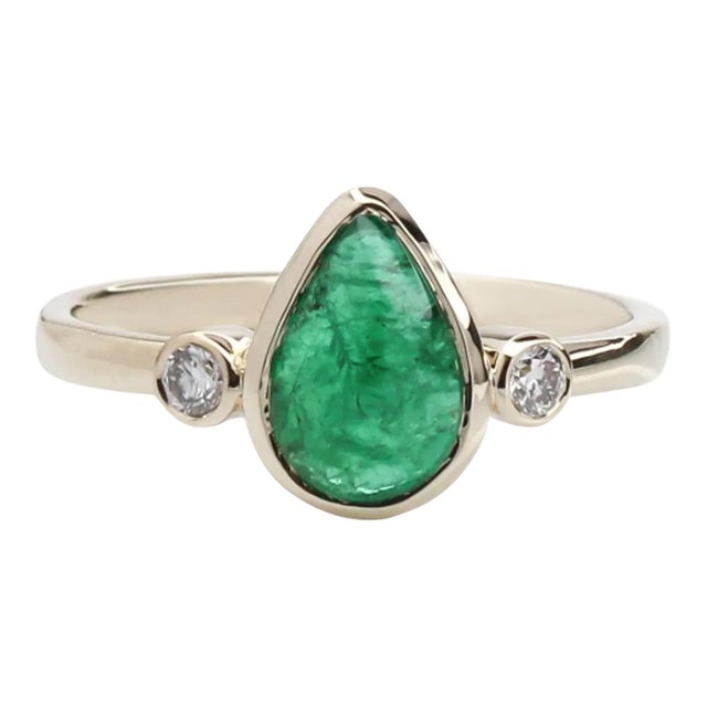 1.3ct Emerald Ring With Natural Diamond Accents: Solid 14k Gold, ,Size 6.75 For Sale